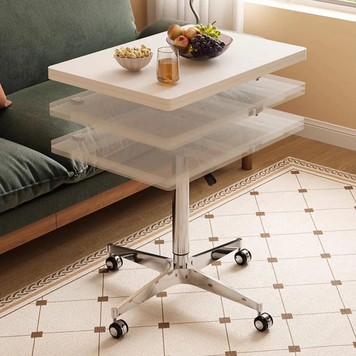 White Folding Accent Table Height Adjustable Square Side Table