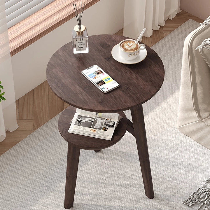 Solid Wood 2-Tier Round Accent Table Simple End Table