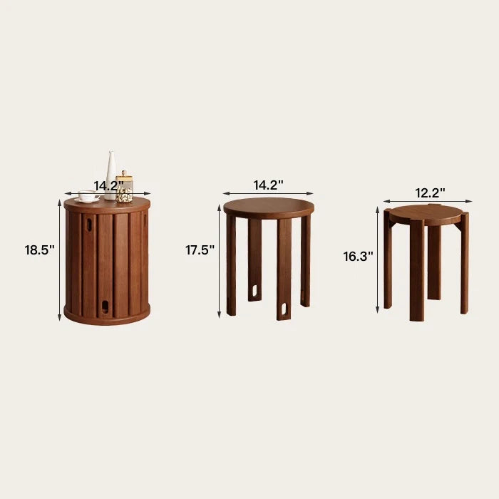 Solid Wood Round Stackable Stool Combination Side Table