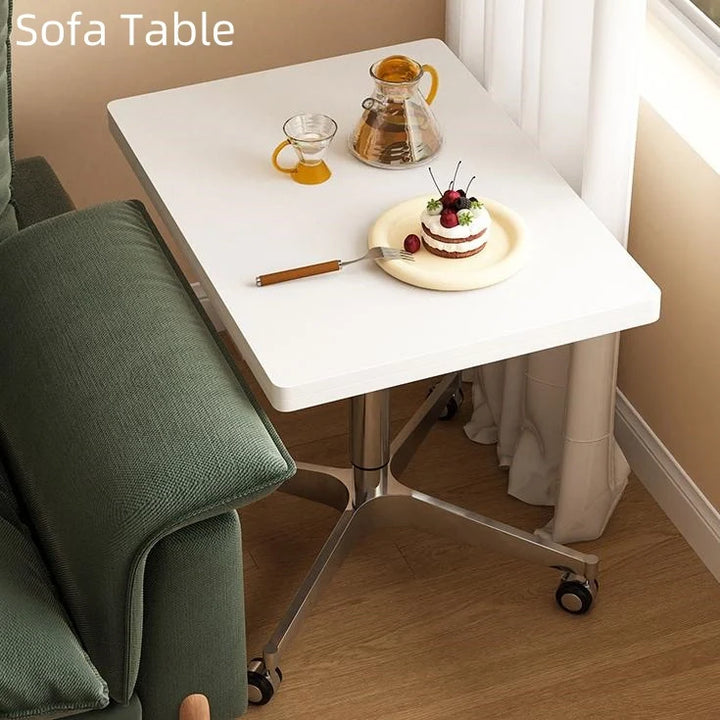 White Folding Accent Table Height Adjustable Square Side Table
