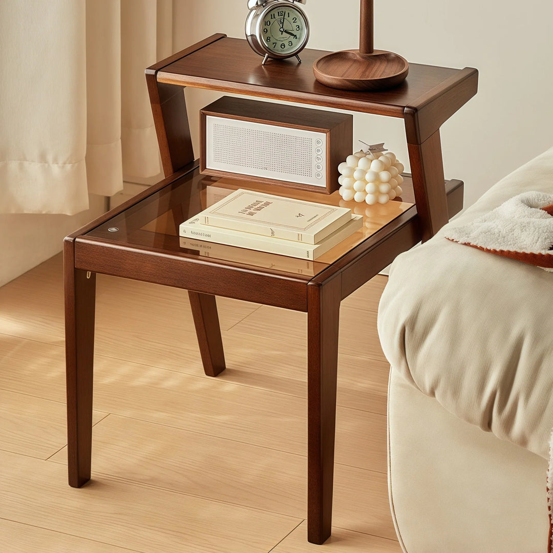 Mid Century Accent Table Simple Side Table with Glass Tabletop