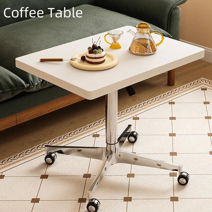 White Folding Accent Table Height Adjustable Square Side Table