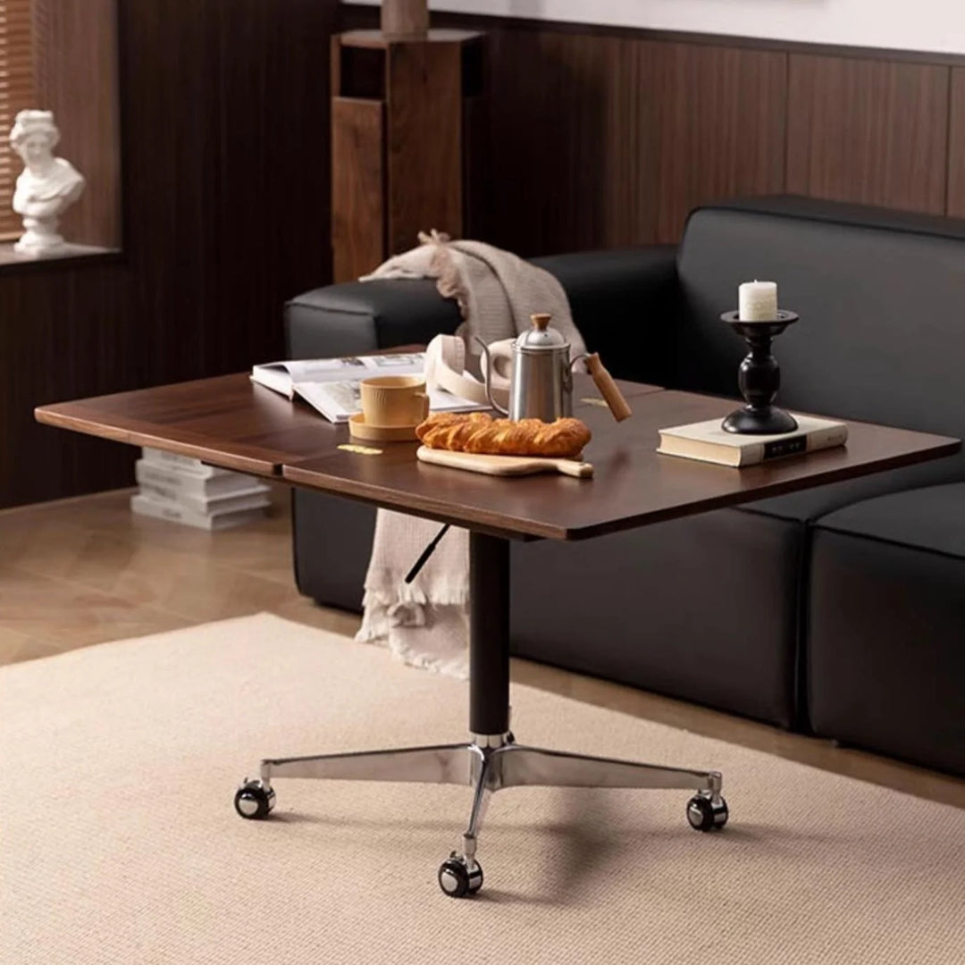 Solid Wood Folding Accent Table Liftable Table with Drawer