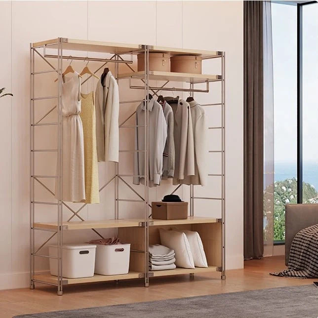 Vintage Freestanding Garment Rack Solid Wood and Steel Closet