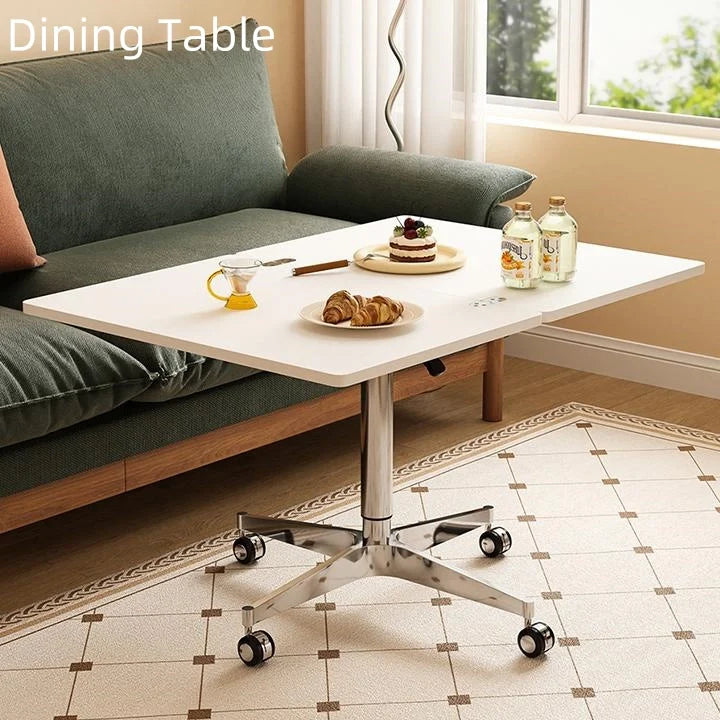 White Folding Accent Table Height Adjustable Square Side Table