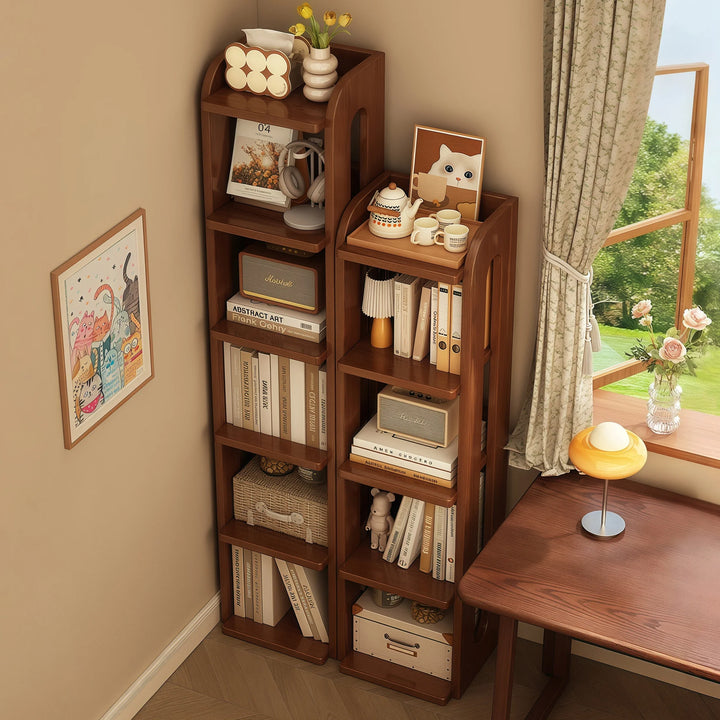 Solid Wood Multi-Tier Corner Bookshelf Freestanding Bookcase