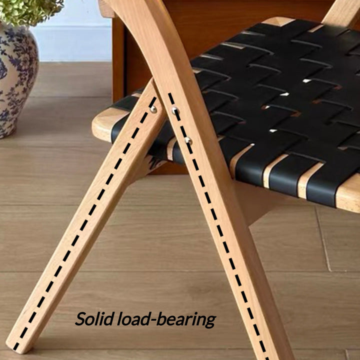 Vintage Solid Wood Folding Chair with Saddle Leather