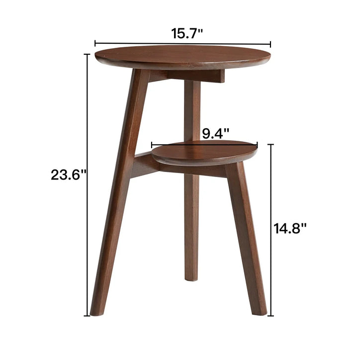 Solid Wood 2-Tier Round Accent Table Simple End Table