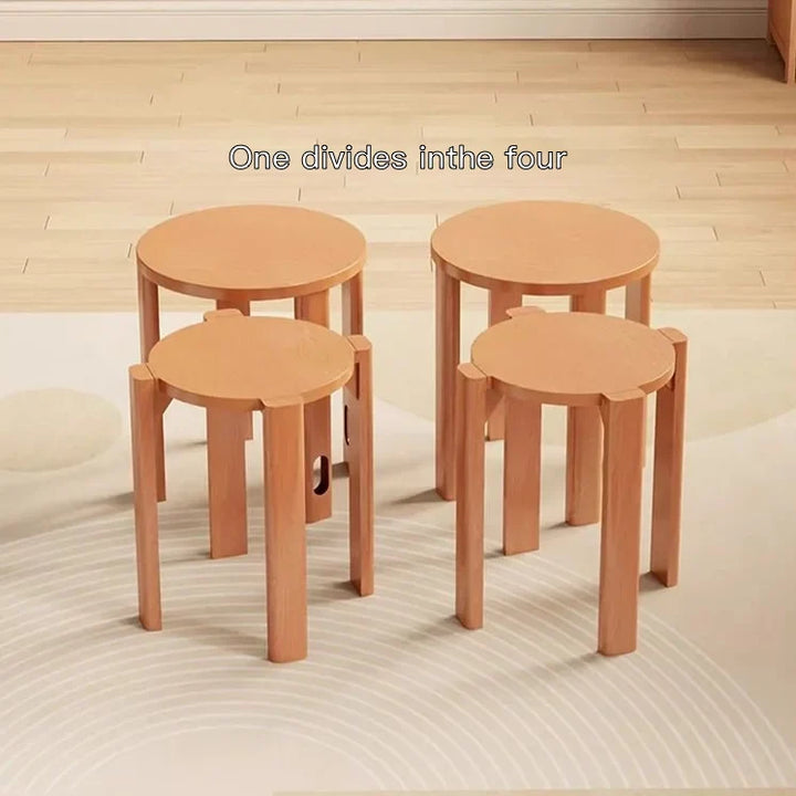 Solid Wood Round Stackable Stool Combination Side Table