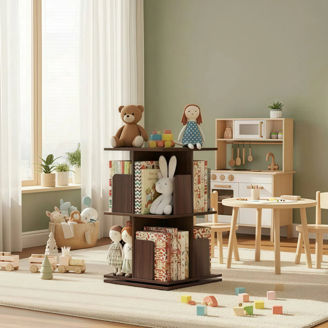 Wooden Rotating Bookcase Tall Freestanding Bookshelf