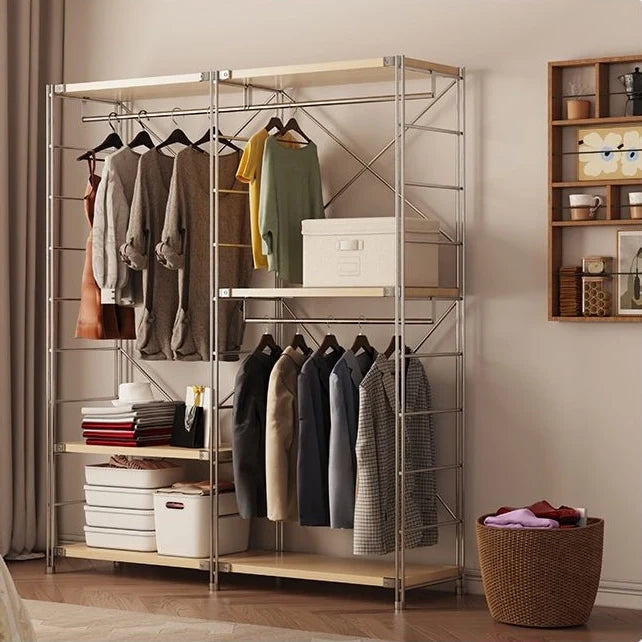 Vintage Freestanding Garment Rack Solid Wood and Steel Closet