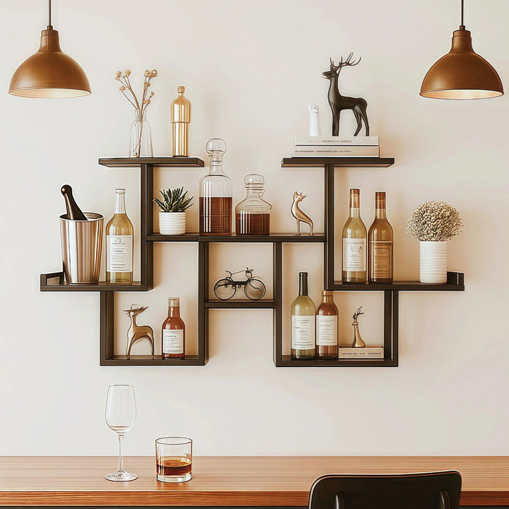 Black Wall Mount Wine Rack Multi-Tier Metal Liquor Rack