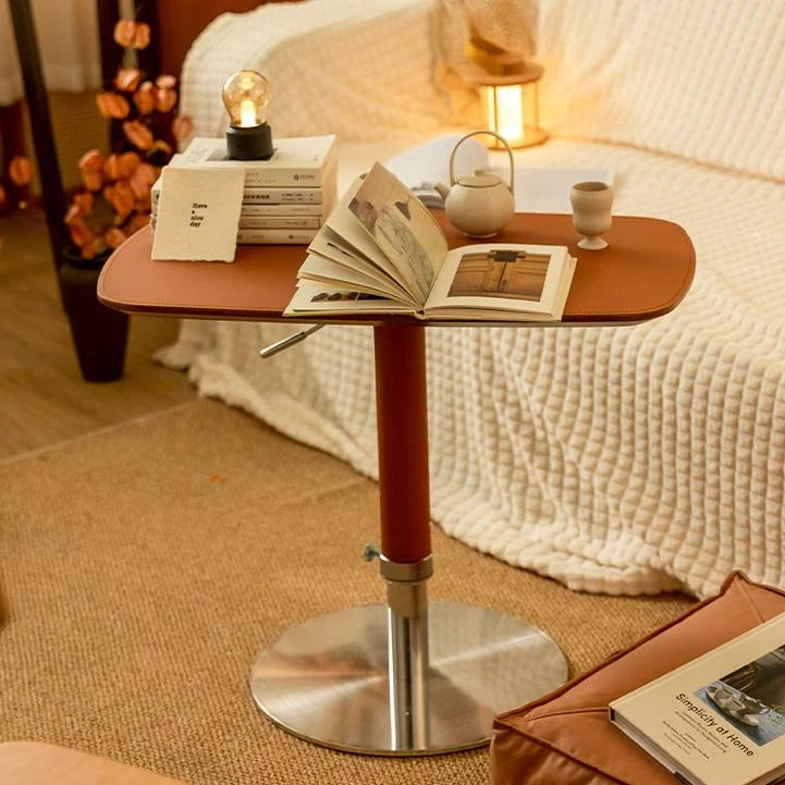 Simple Height-Adjustable Saddle Leather Accent Table