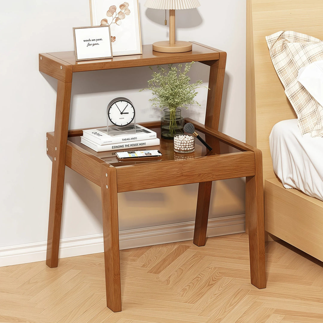Mid Century Accent Table Simple Side Table with Glass Tabletop
