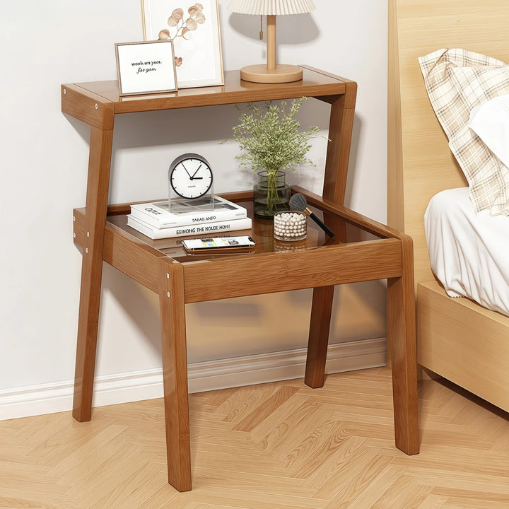 Mid Century Accent Table Simple Side Table with Glass Tabletop
