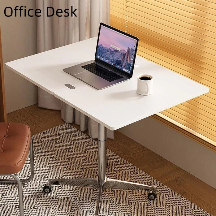 White Folding Accent Table Height Adjustable Square Side Table