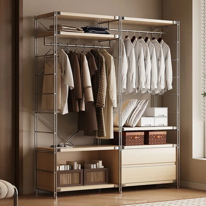 Vintage Freestanding Garment Rack Solid Wood and Steel Closet