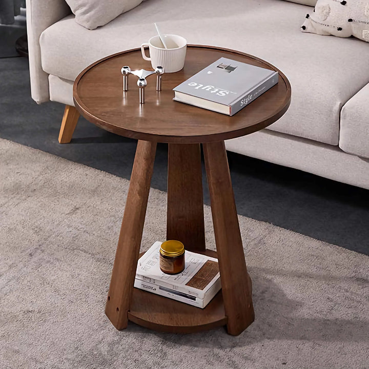 Solid Wood 2-Shelf Round Side Table Square Sofa Table