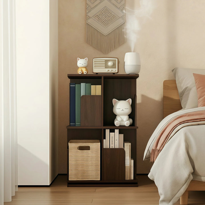 Wooden Rotating Bookcase Tall Freestanding Bookshelf