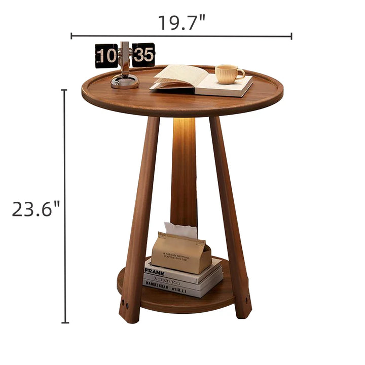 Solid Wood 2-Shelf Round Side Table Square Sofa Table