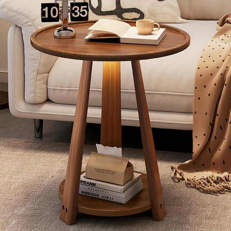 Solid Wood 2-Shelf Round Side Table Square Sofa Table