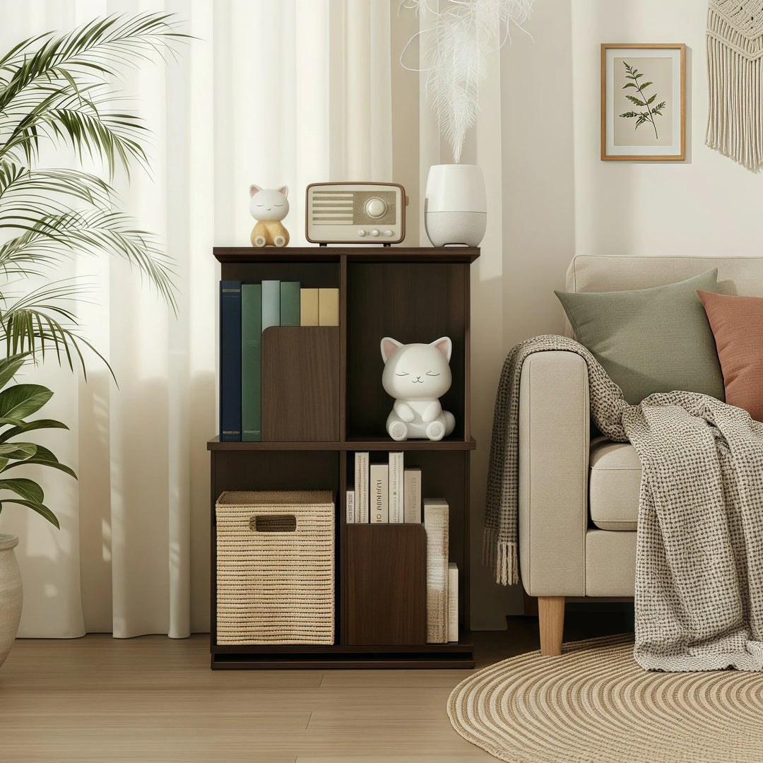 Wooden Rotating Bookcase Tall Freestanding Bookshelf