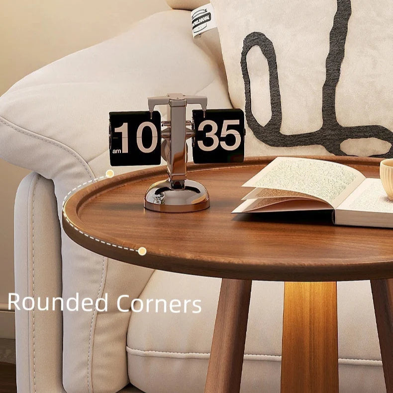 Solid Wood 2-Shelf Round Side Table Square Sofa Table