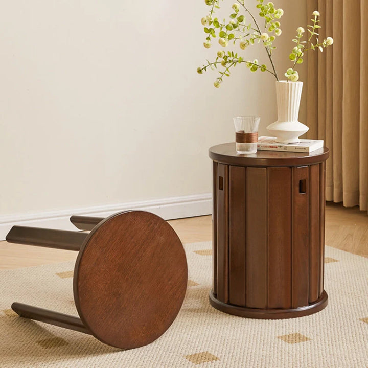 Solid Wood Round Stackable Stool Combination Side Table