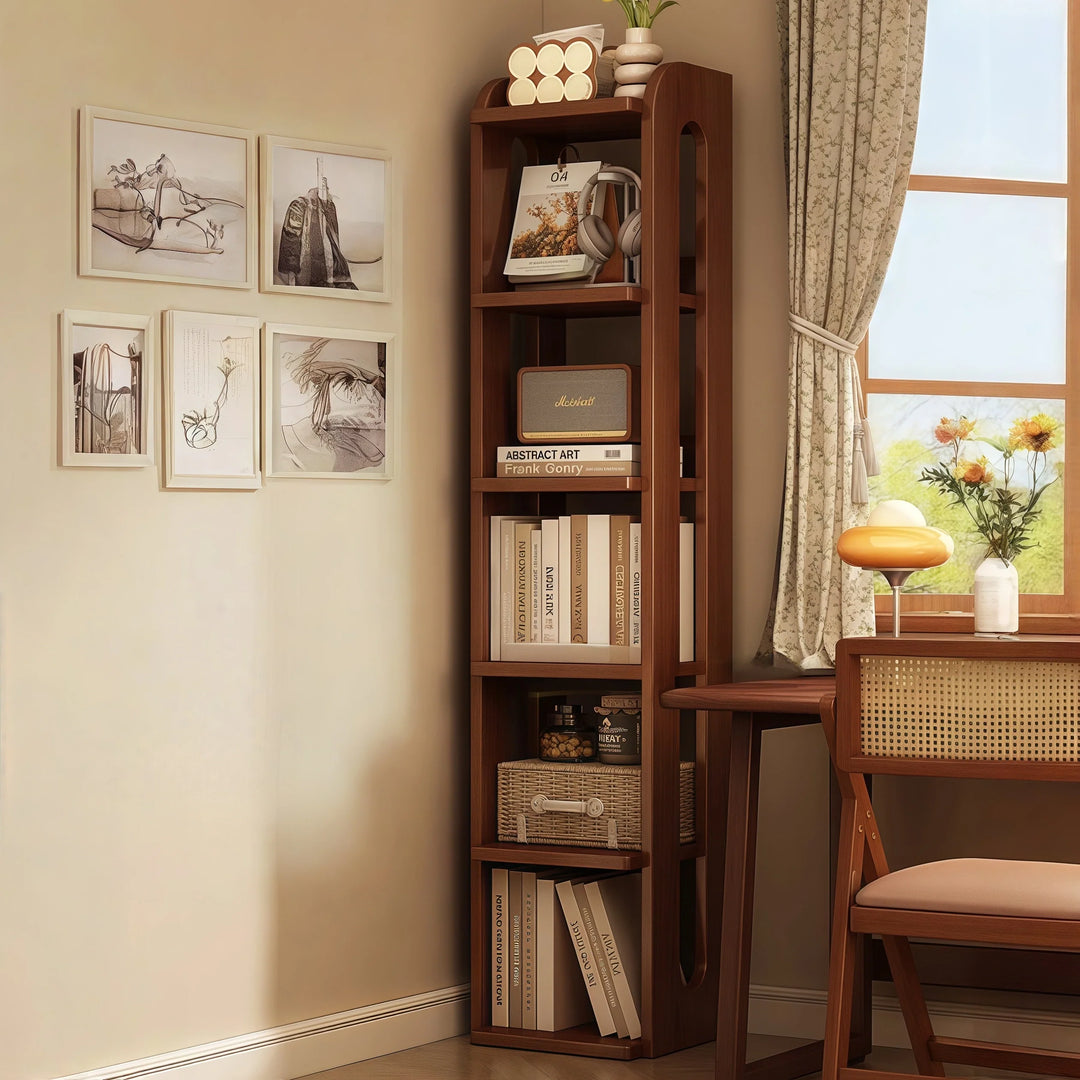 Solid Wood Multi-Tier Corner Bookshelf Freestanding Bookcase