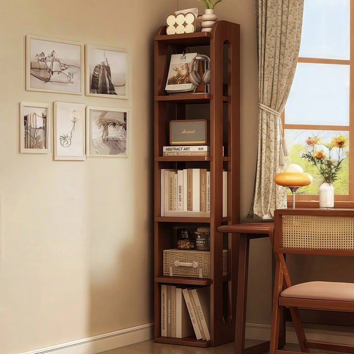 Solid Wood Multi-Tier Corner Bookshelf Freestanding Bookcase