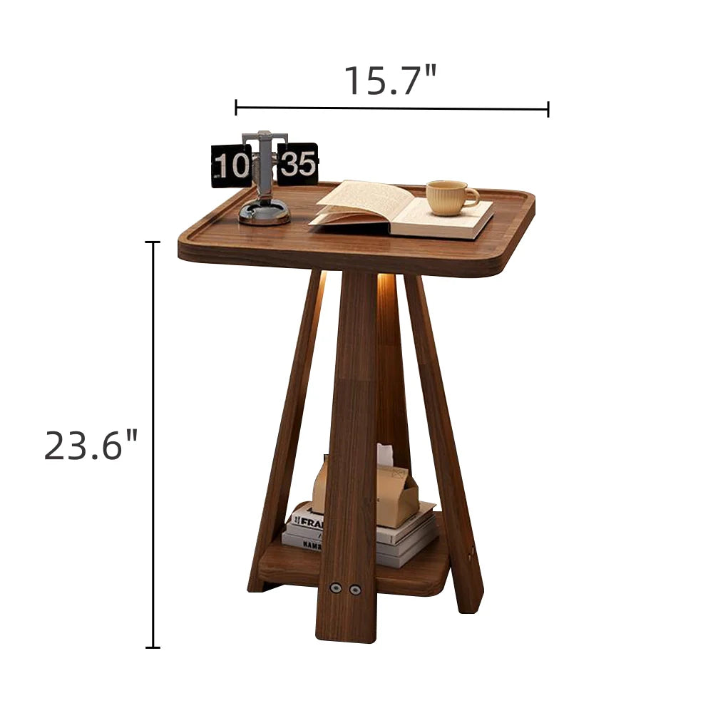 Solid Wood 2-Shelf Round Side Table Square Sofa Table