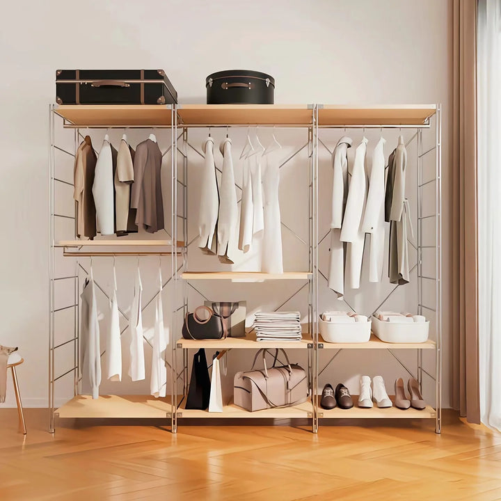 Vintage Freestanding Garment Rack Solid Wood and Steel Closet