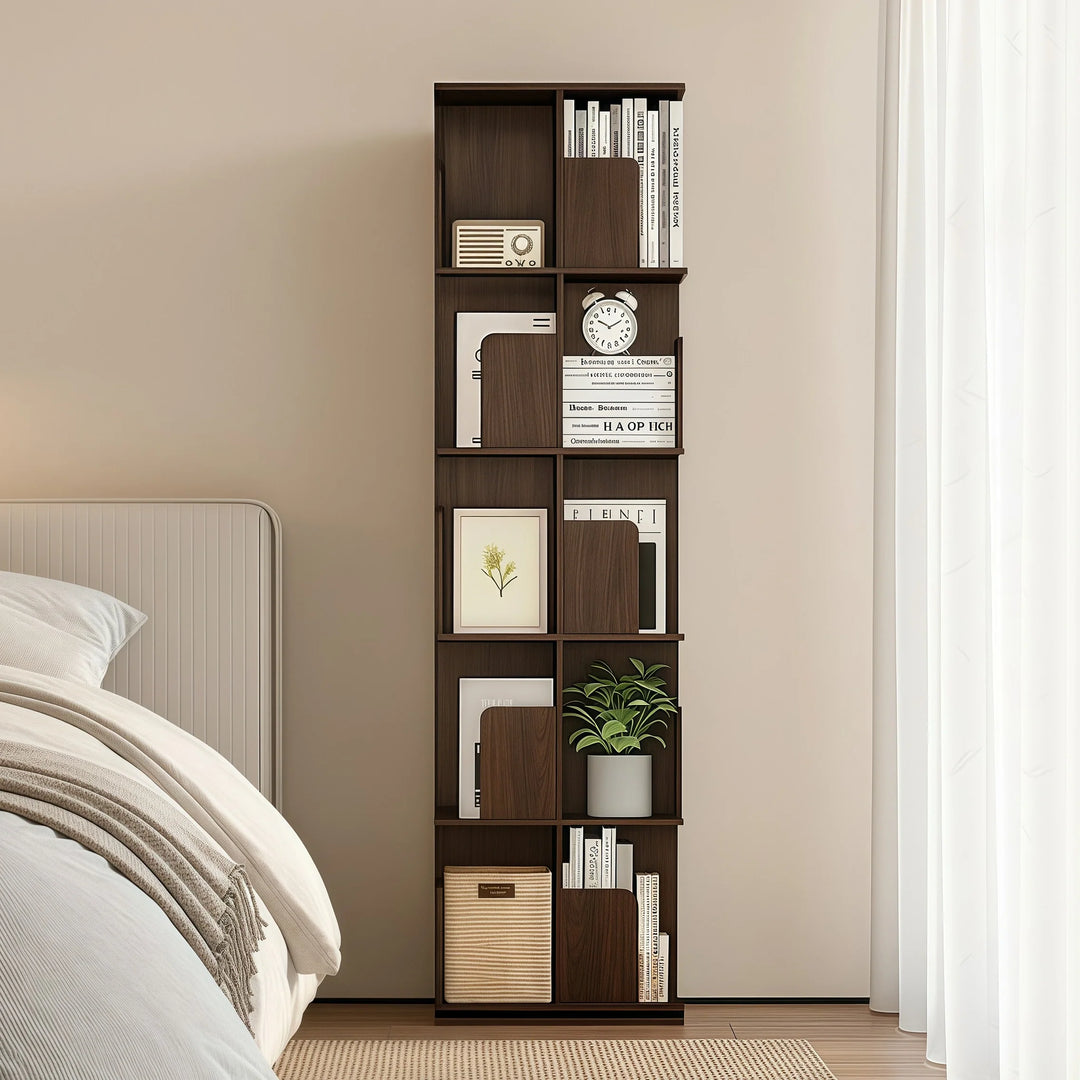 Wooden Rotating Bookcase Tall Freestanding Bookshelf