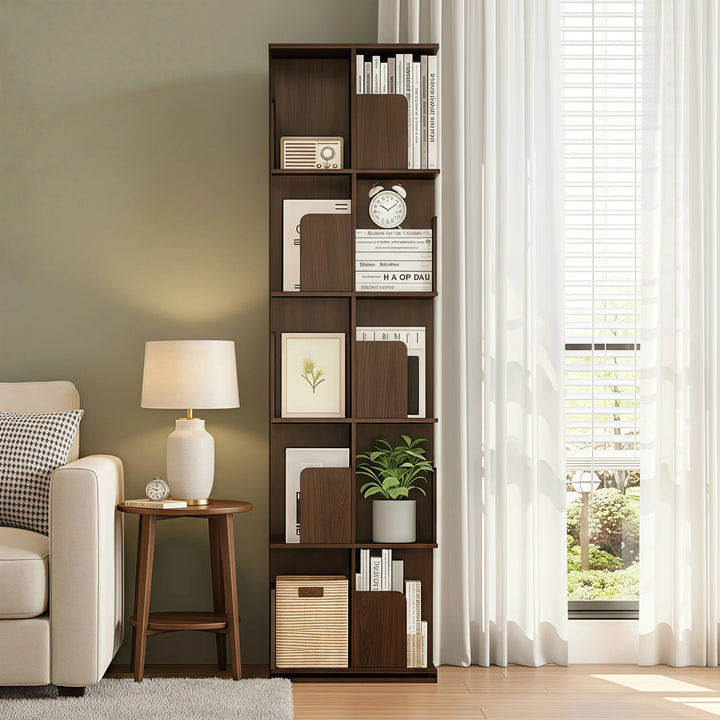 Wooden Rotating Bookcase Tall Freestanding Bookshelf