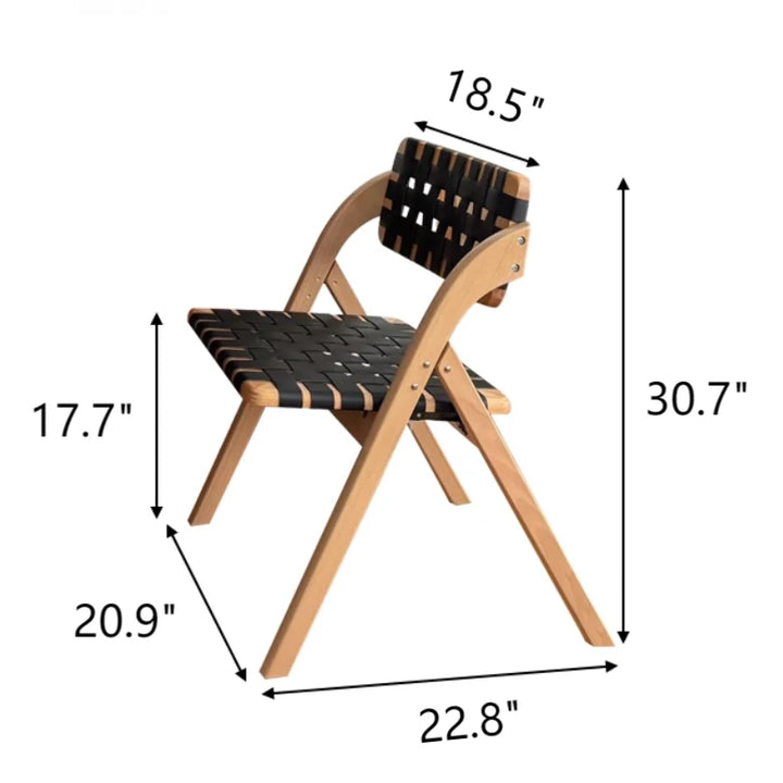 Vintage Solid Wood Folding Chair with Saddle Leather