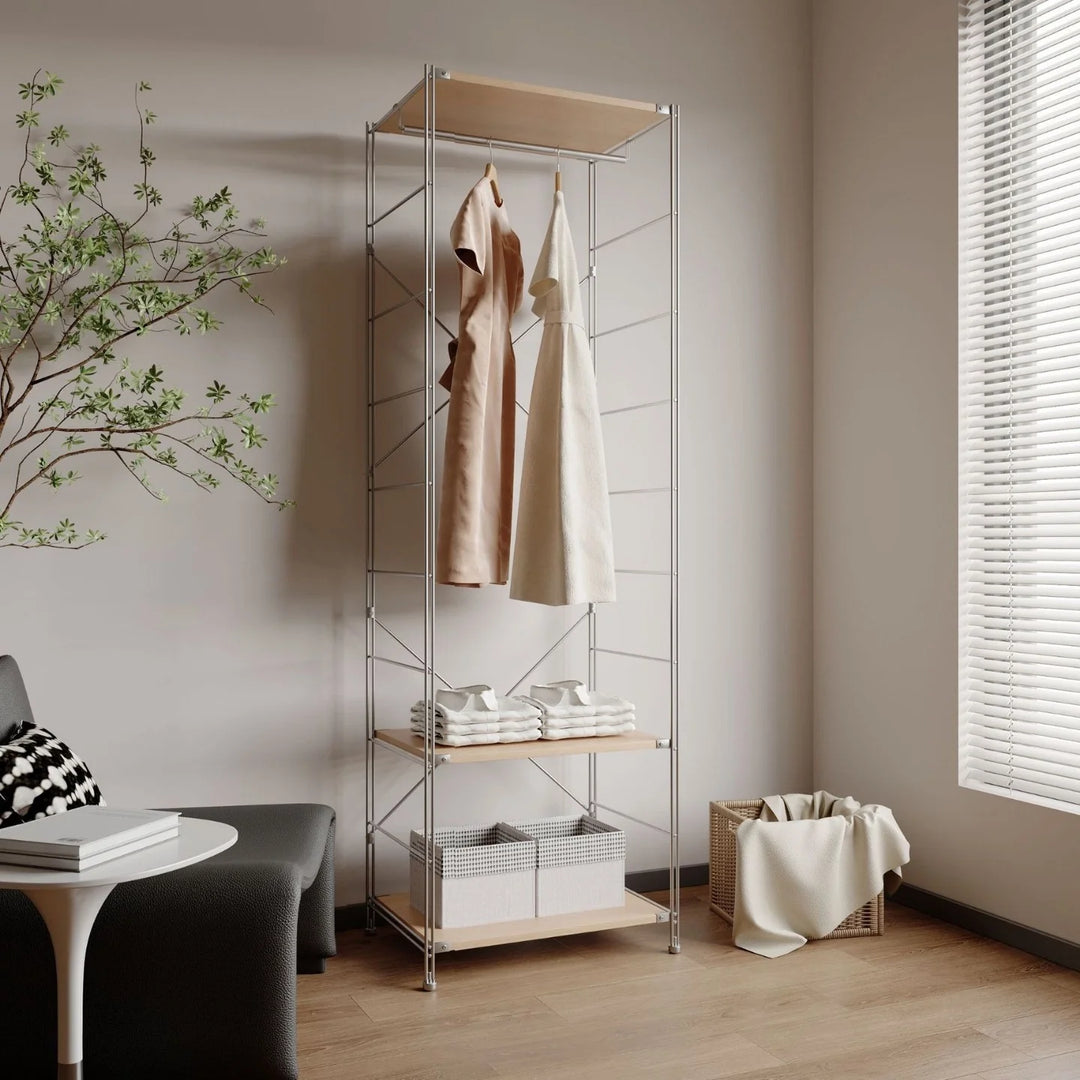 Vintage Freestanding Garment Rack Solid Wood and Steel Closet