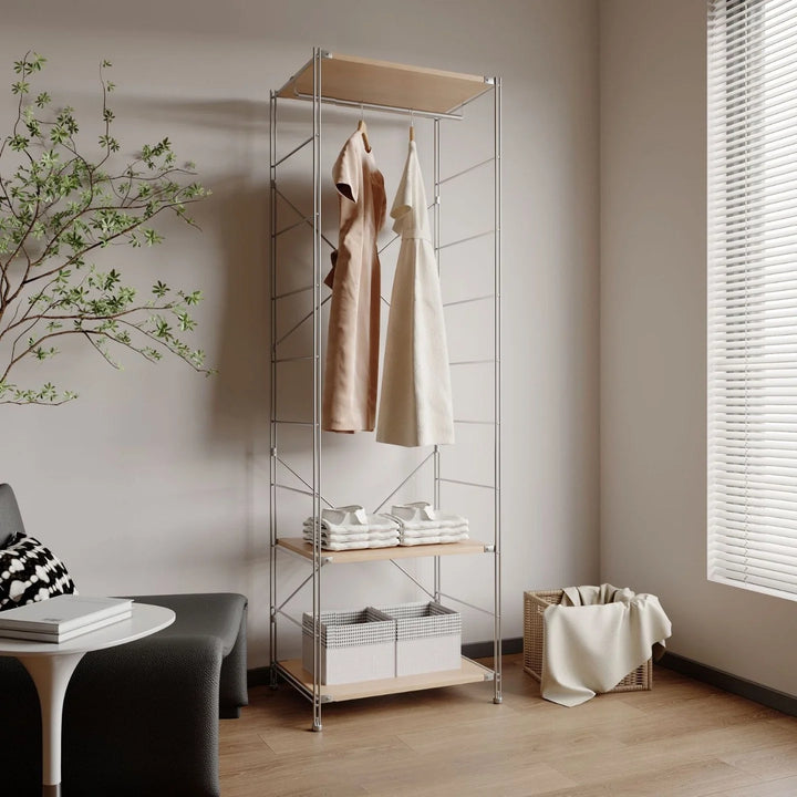 Vintage Freestanding Garment Rack Solid Wood and Steel Closet