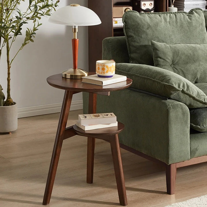 Solid Wood 2-Tier Round Accent Table Simple End Table