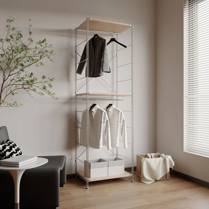 Vintage Freestanding Garment Rack Solid Wood and Steel Closet