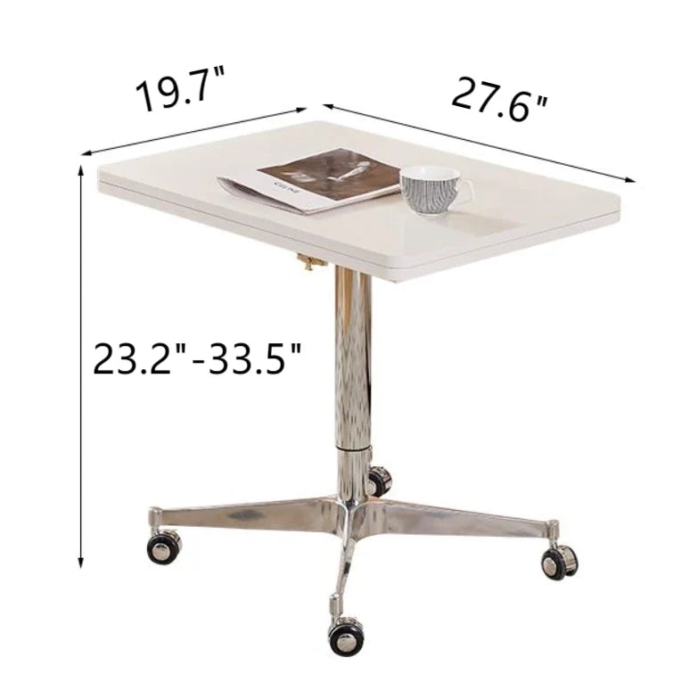 White Folding Accent Table Height Adjustable Square Side Table
