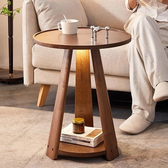 Solid Wood 2-Shelf Round Side Table Square Sofa Table