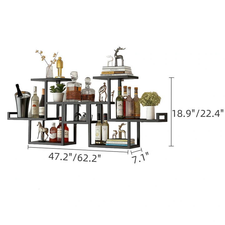 Black Wall Mount Wine Rack Multi-Tier Metal Liquor Rack