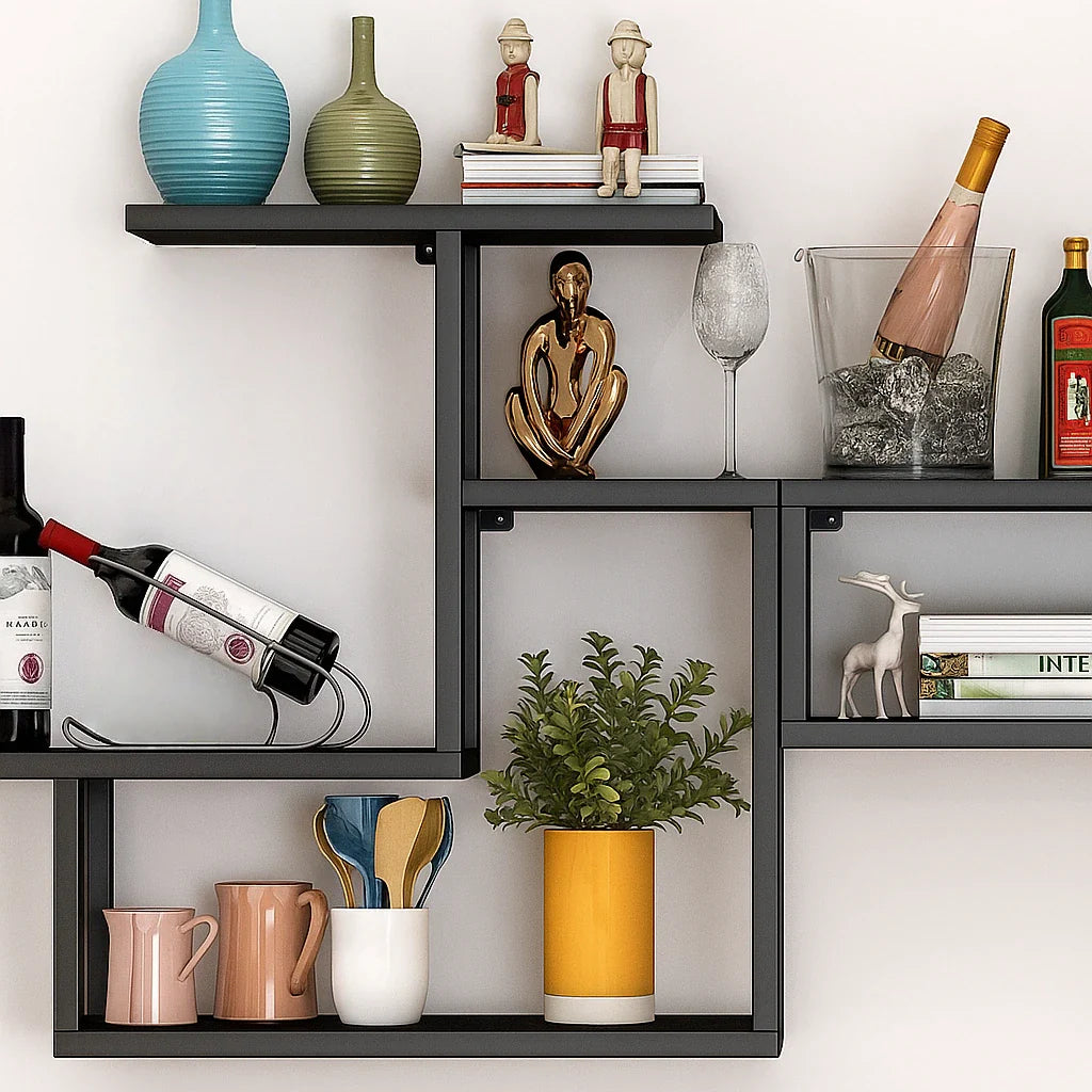 Black Wall Mount Wine Rack Multi-Tier Metal Liquor Rack