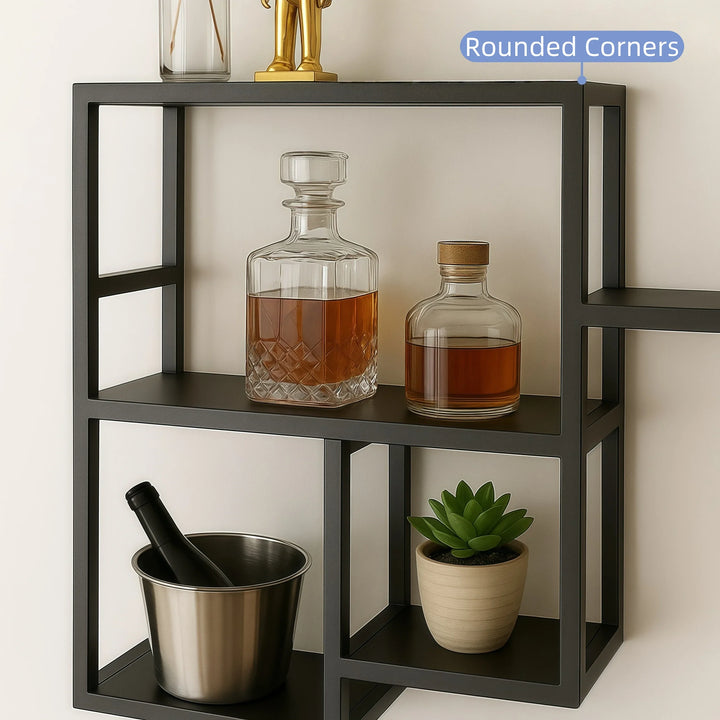 Black Wall Mount Wine Rack Multi-Tier Metal Liquor Rack