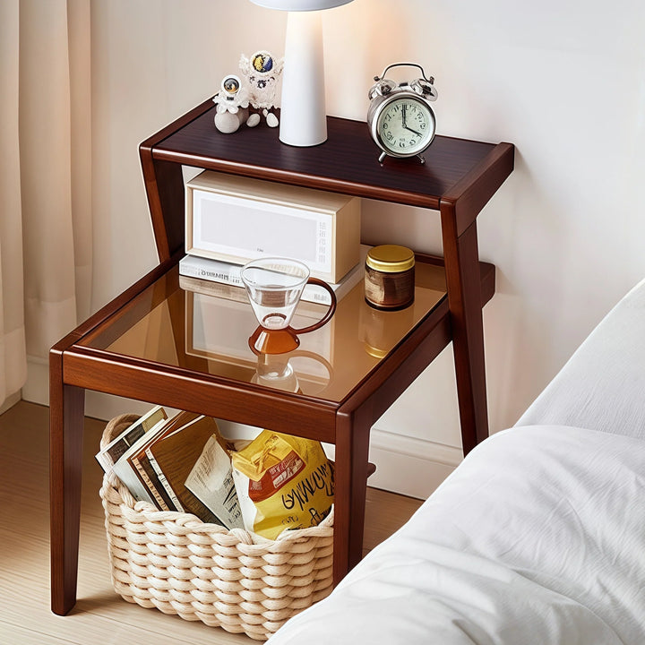 Mid Century Accent Table Simple Side Table with Glass Tabletop