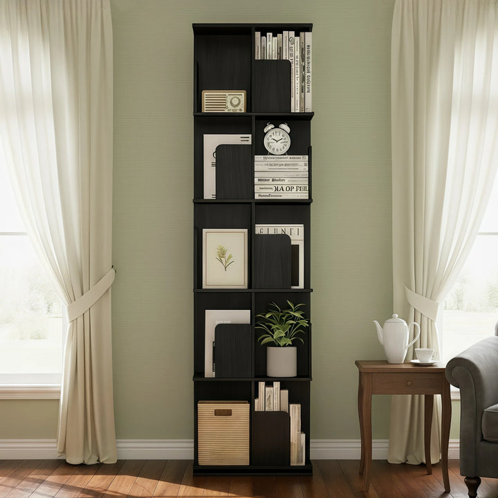 Wooden Rotating Bookcase Black Tall Square Bookshelf