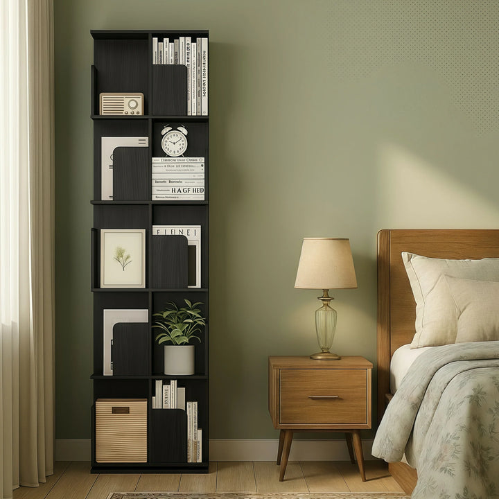 Wooden Rotating Bookcase Black Tall Square Bookshelf