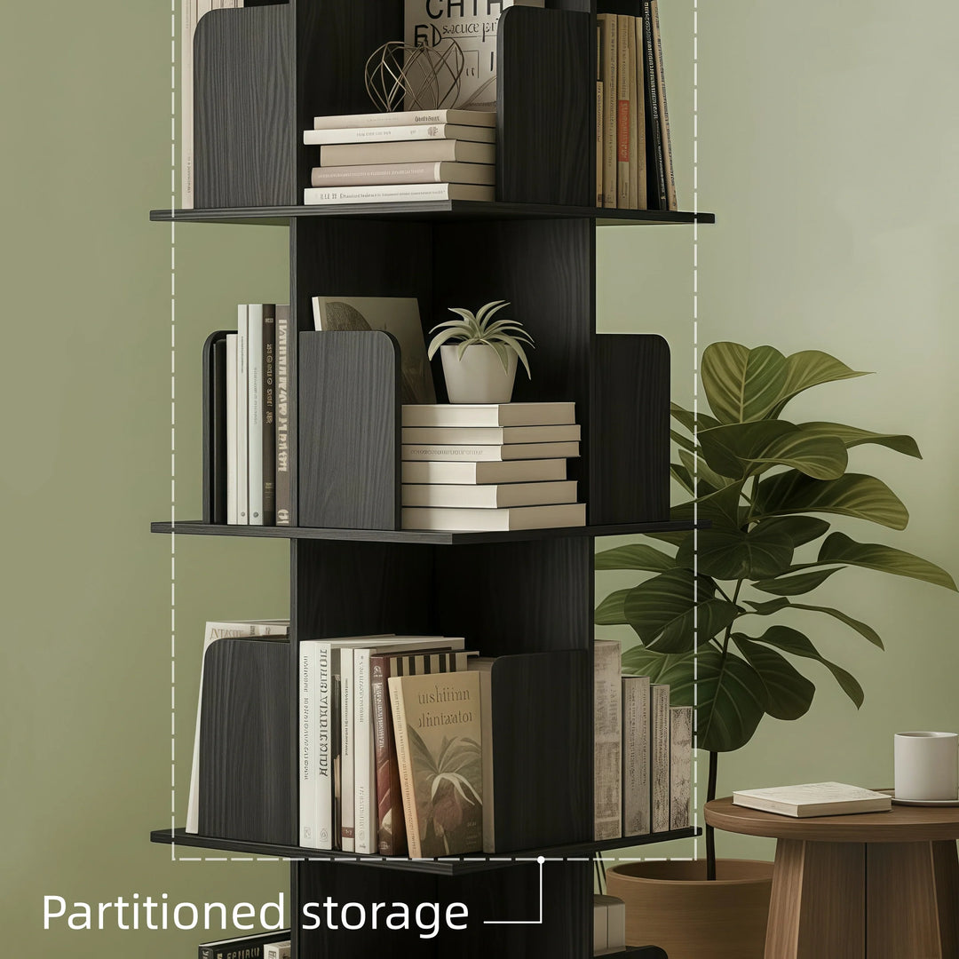 Wooden Rotating Bookcase Black Tall Square Bookshelf