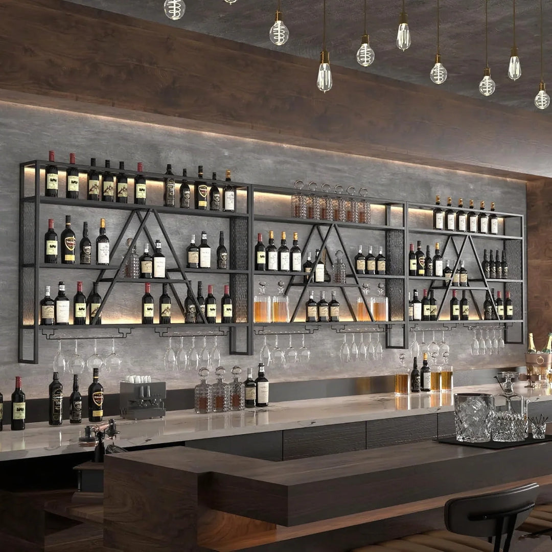 Wall Mount Multi-Tier Metal Wine Rack with Bottle Rack