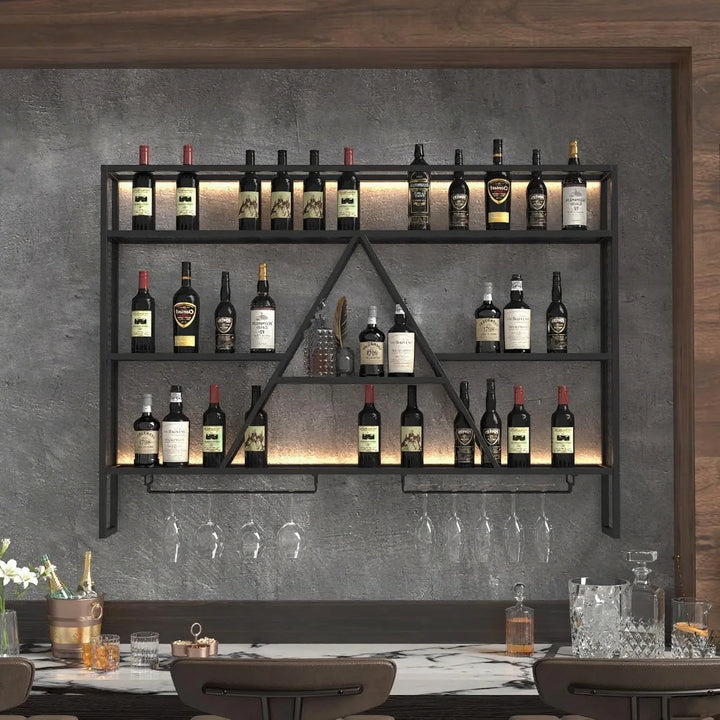 Wall Mount Multi-Tier Metal Wine Rack with Bottle Rack